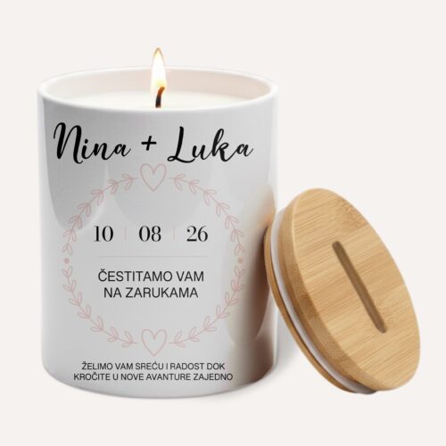 Poklon za zaruke, personalizirana svijeća